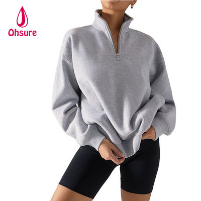 Ohsure Half Zip Pullover 1/4 Zip Sweatshirt Blank Oversized Long Sleeve Sweatshirt Women Hoodie Custom Cotton Hot Sale Fleece