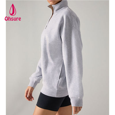 Ohsure Half Zip Pullover 1/4 Zip Sweatshirt Blank Oversized Long Sleeve Sweatshirt Women Hoodie Custom Cotton Hot Sale Fleece