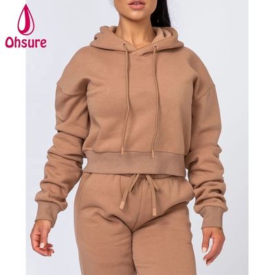 Fitness Wear Women Pullover Tops Organic Cotton Fleece Sport Hoodies Puff logo Women Workout Fitness Hoodies