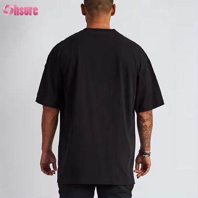 Custom Logo Streetwear Heavy T-Shirt Printed Black Cotton Heavy Drop Shoulder Thick Blank T-Shirt
