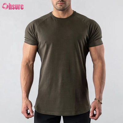 95% Cotton 5% Spandex Blend Plain Blank Custom Logo Longline Curved Hem Muscle Bodybuilding Gym Men's T-Shirt