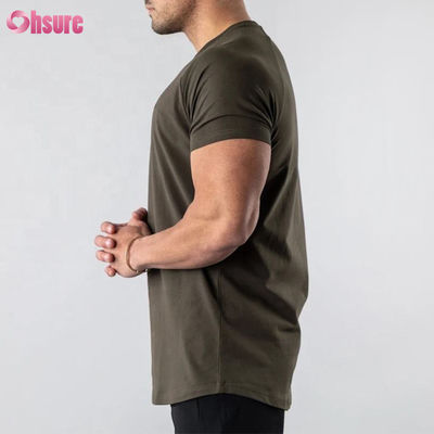 95% Cotton 5% Spandex Blend Plain Blank Custom Logo Longline Curved Hem Muscle Bodybuilding Gym Men's T-Shirt