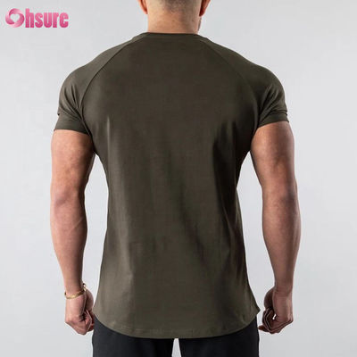 95% Cotton 5% Spandex Blend Plain Blank Custom Logo Longline Curved Hem Muscle Bodybuilding Gym Men's T-Shirt