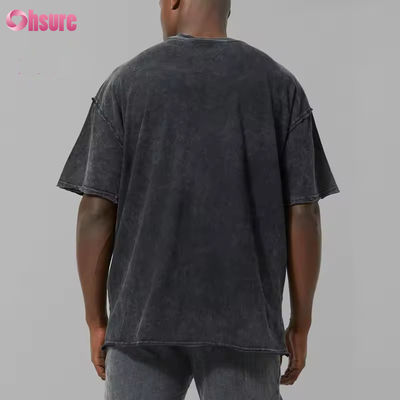 Custom logo Heavy Weight Black Man 100% Cotton Active Oversized Acid Wash Raw Hem Sports T-shirt Gym Tee Shirt Mens