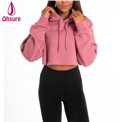 Women Heavyweight Hoodie Workout Tops Cotton Fleece Pullover Workout Crop Top Oversize Hoodie