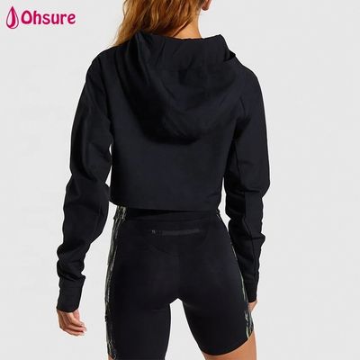 Custom Super Soft Fitness Crew Neck Women Cotton Sport Crop Top Black Gym Hoodies Pullover With Hoody