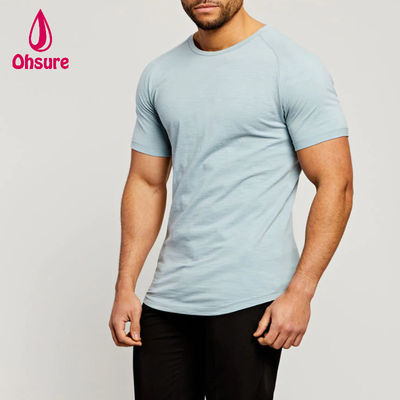 Athletic Wear Bamboo Fabric Raglan Cut Sleeves Crew Neck Muscle Lightweight Workout t Shirts for Men