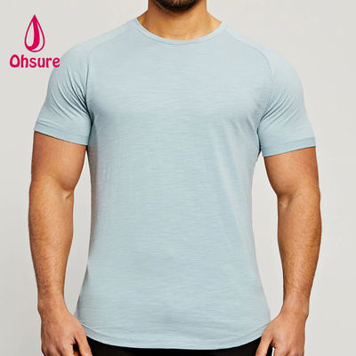 Athletic Wear Bamboo Fabric Raglan Cut Sleeves Crew Neck Muscle Lightweight Workout t Shirts for Men