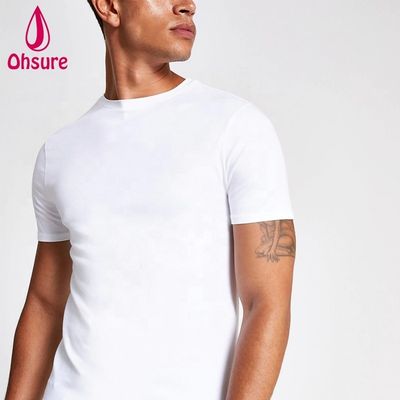 Custom Logo Muscle Slim Fit Gym T Shirt 95% Bamboo 5% Spandex Bodybuilding Fitness Tee Men Sport White t Shirt