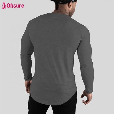 Wholesale Athletiic Body Shaper Slim Fit Mens T Shirt Tops Long Sleeve Scoop Hem Workout Bodybuilding Gym Shirts Blank Casual