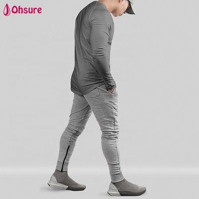 Wholesale Athletiic Body Shaper Slim Fit Mens T Shirt Tops Long Sleeve Scoop Hem Workout Bodybuilding Gym Shirts Blank Casual