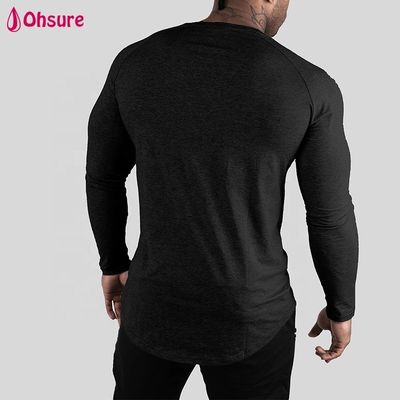Wholesale Athletiic Body Shaper Slim Fit Mens T Shirt Tops Long Sleeve Scoop Hem Workout Bodybuilding Gym Shirts Blank Casual