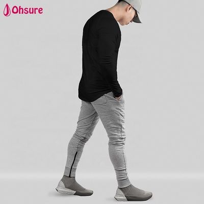 Wholesale Athletiic Body Shaper Slim Fit Mens T Shirt Tops Long Sleeve Scoop Hem Workout Bodybuilding Gym Shirts Blank Casual