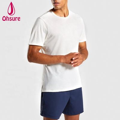 Regular Slim Fit Crew Neck Mens Gym Tshirt Muscle Wear Man Relaxed Sports Tee T Shirt With Side Splits Plain Casual Printed