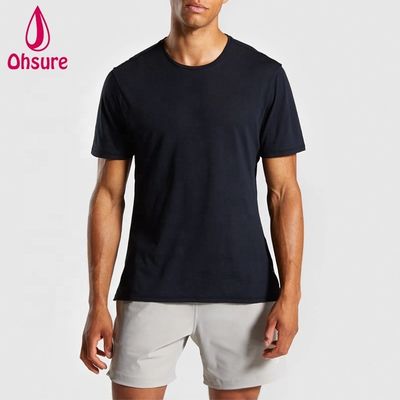 Regular Slim Fit Crew Neck Mens Gym Tshirt Muscle Wear Man Relaxed Sports Tee T Shirt With Side Splits Plain Casual Printed