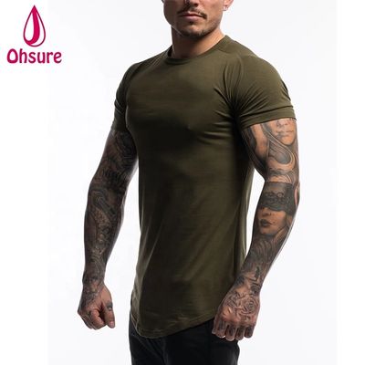 Custom Cotton Spandex Fitness Mens Gym Tshirt Clothing Army Green Short Sleeve Plain Workout t Shirt Men