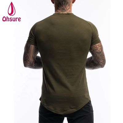 Custom Cotton Spandex Fitness Mens Gym Tshirt Clothing Army Green Short Sleeve Plain Workout t Shirt Men