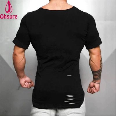 New Cotton Men's T Shirt - Vintage Ripped Hole T-shirt - Men Fashion Casual Activewears Fitness T-shirt