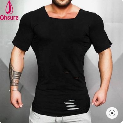New Cotton Men's T Shirt - Vintage Ripped Hole T-shirt - Men Fashion Casual Activewears Fitness T-shirt